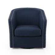 Modern upholstered Noble House swivel club chair with nailhead trim, featuring a plush seat and stylish design.