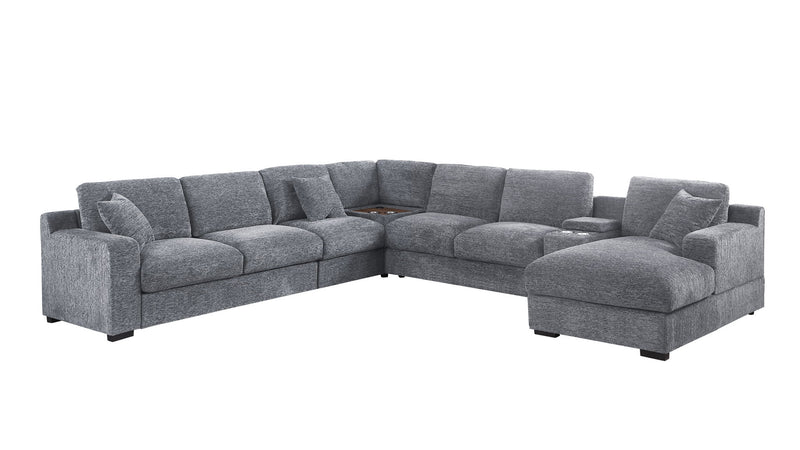 Celine - Fabric Corner Sectional Sofa With Right-Facing Chaise, Cupholders, And Charging Ports - R&R Furniture Gallery (Fountain Valley, CA)