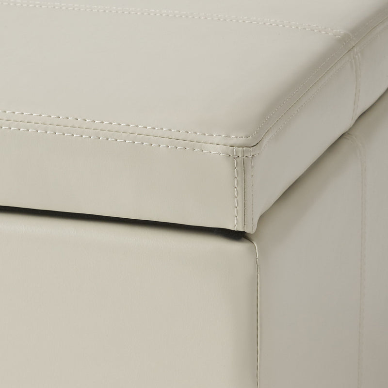 Noble House Glouster contemporary storage ottoman with fabric upholstery and wooden legs, versatile piece for living room storage.