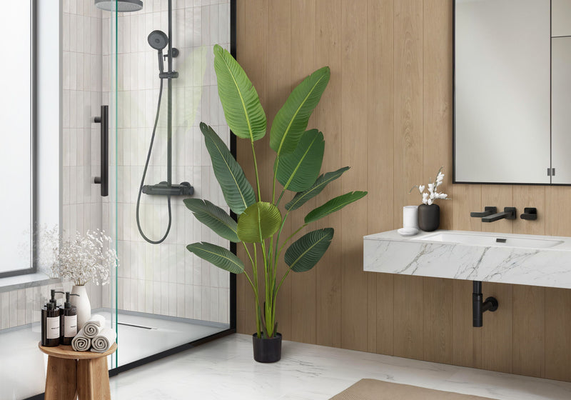 60" Tall, Artificial Plant, Bird Of Paradise Tree, Indoor, Faux, Fake, Floor, Greenery, Potted, Decorative - Green / Black - R&R Furniture Gallery (Fountain Valley, CA)