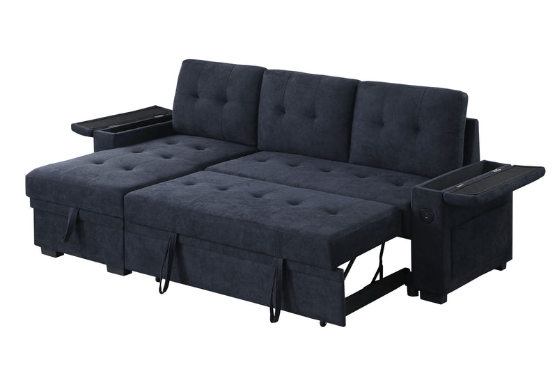 Ashlyn II - 84"W Woven Fabric Reversible Sleeper Sectional Sofa with Storage Chaise - R&R Furniture Gallery (Fountain Valley, CA)