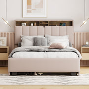 Upholstered Platform Bed With Storage Headboard, Trundle & 2 Drawers And A Set Of Sockets & USB Ports - R&R Furniture Gallery (Fountain Valley, CA)