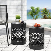 Set of two Noble House Delight powder-coated iron end tables with sleek, modern design, perfect for living room decor.