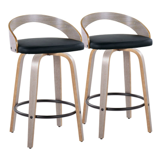 Lumi Source Grotto mid-century modern fixed height counter stool set with swivel and round footrest, shown in a stylish interior setting