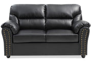Black padded reclining love seat by Glory Furniture, modern living room loveseat with plush cushions and sleek design.