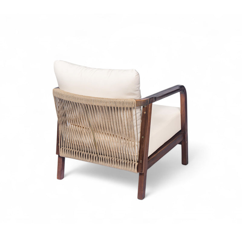 Outdoor Lounge Chair With Woven Backrest, Solid Wood Frame, Comfortable Cushions - R&R Furniture Gallery (Fountain Valley, CA)