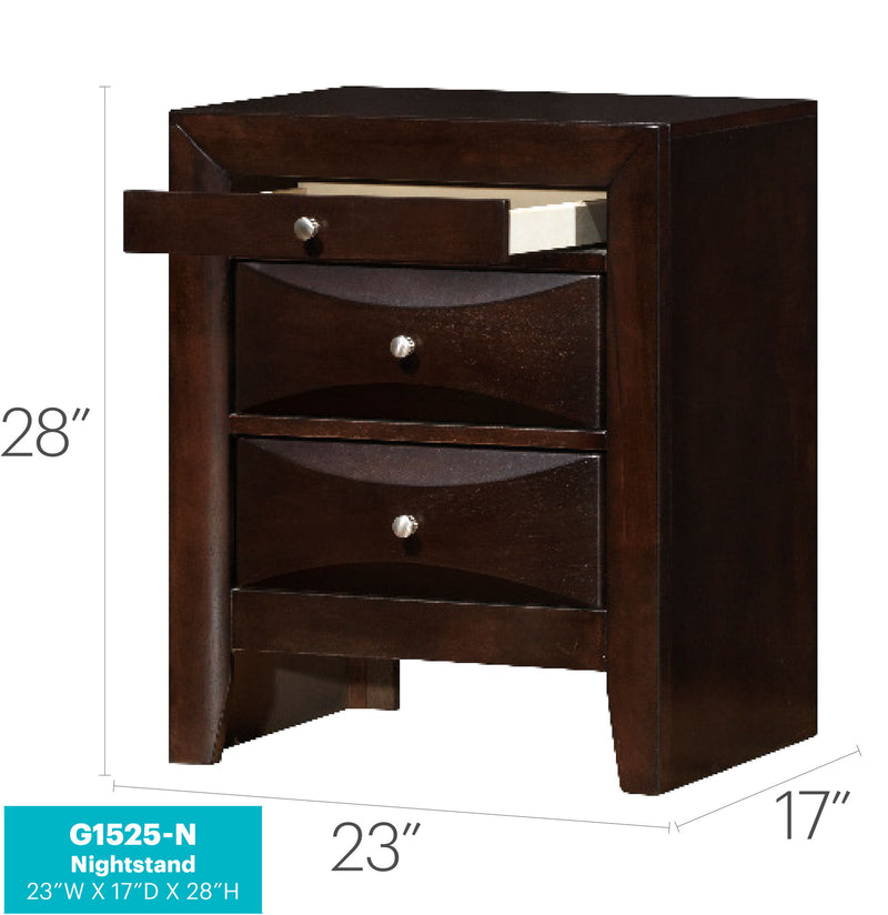 Glory Furniture Marilla Cappuccino accent nightstand with a sleek design and single drawer, ideal for bedroom storage.