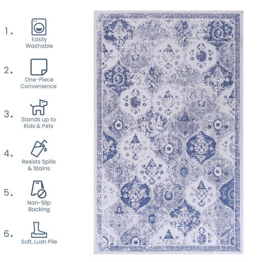 Maval - 6' X 9' Washable Area Rug - Blue - R&R Furniture Gallery (Fountain Valley, CA)