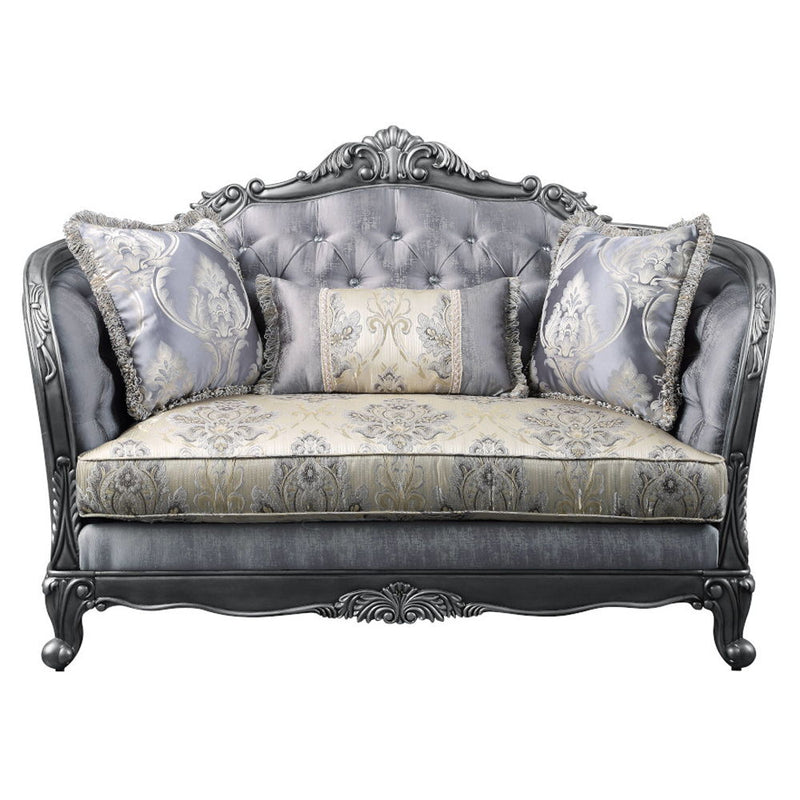 Ariadne - Loveseat With 3 Pillows - Fabric & Platinum - R&R Furniture Gallery (Fountain Valley, CA)