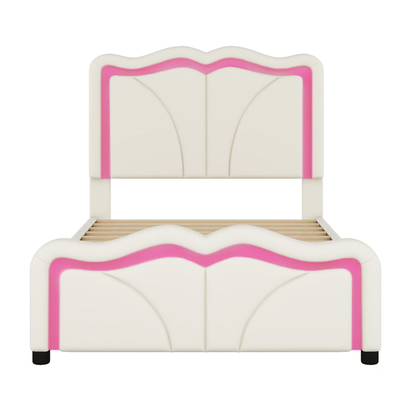 Upholstered Platform Bed & Curve Shaped And Height Adjustable Headboard, LED Light Strips - R&R Furniture Gallery (Fountain Valley, CA)