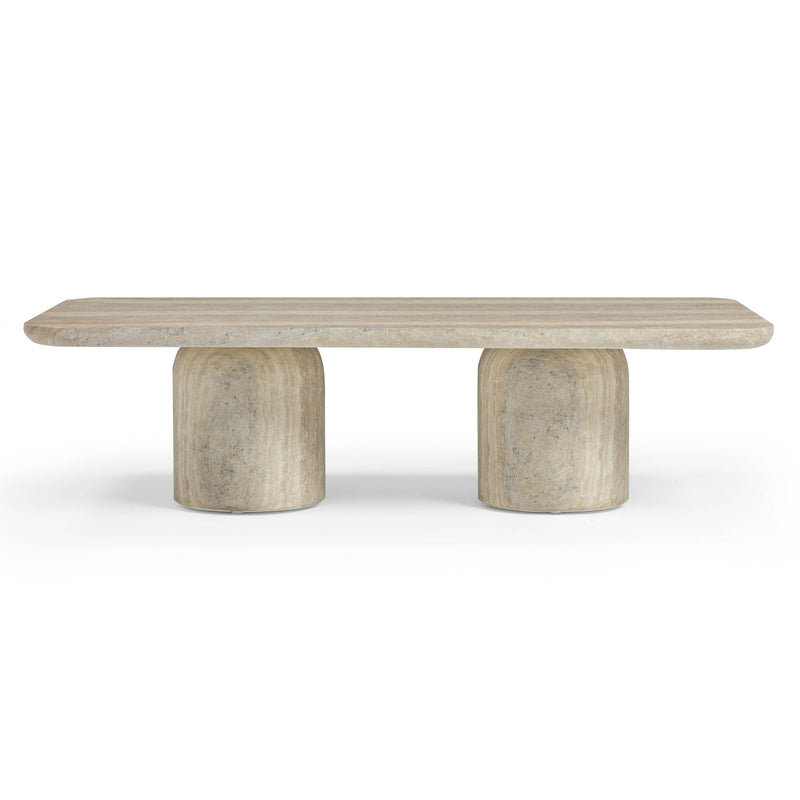 Tyche - Indoor / Outdoor Concrete Rectangular Coffee Table - Faux Travertine - R&R Furniture Gallery (Fountain Valley, CA)