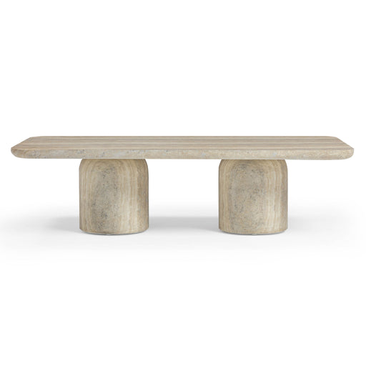 Tyche - Indoor / Outdoor Concrete Rectangular Coffee Table - Faux Travertine - R&R Furniture Gallery (Fountain Valley, CA)