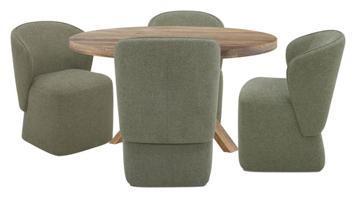 Crossings - Downtown Round Dining Table With 4 Upholstered Chairs - Amber & Gray - R&R Furniture Gallery (Fountain Valley, CA)
