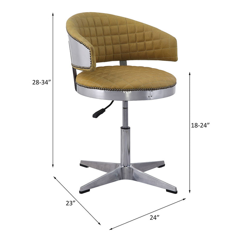 Brancaster - Adjustable Stool With Swivel - Turmeric Top Grain Leather & Chrome