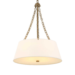 Uttermost Andalucia 4-light drum pendant lighting fixture with gold and white finishes hanging from the ceiling.