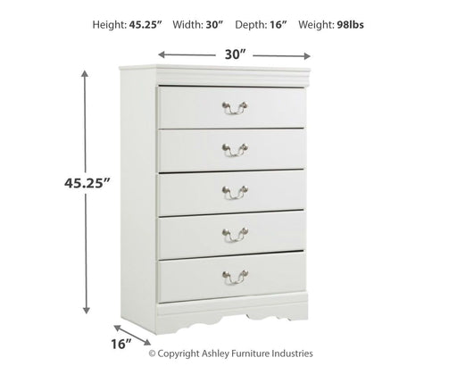 Anarasia - Five Drawer Chest - White - R&R Furniture Gallery (Fountain Valley, CA)