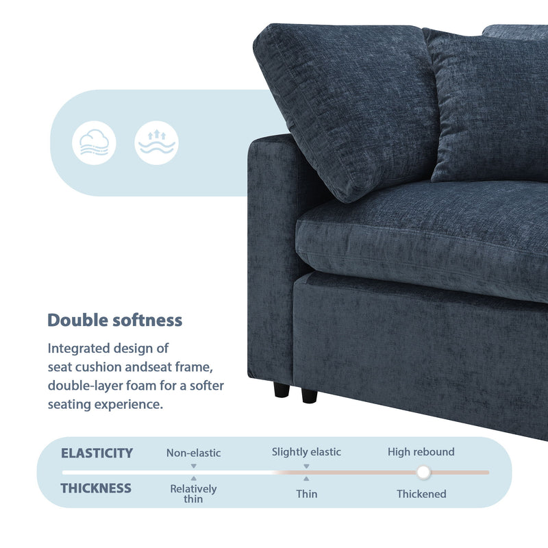 Modern Luxe & Co. modular cloud sofa bed with six-seat sectional and ottoman, U-shaped convertible sleeper for living room comfort.