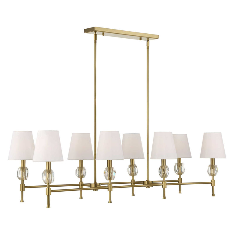 Uttermost Arques 8-light linear chandelier with white and gold finish, featuring sleek modern design and elegant lighting elements.