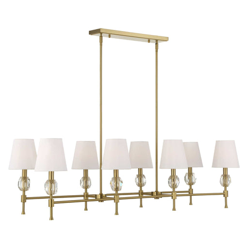 Uttermost Arques 8-light linear chandelier with white and gold finish, featuring sleek modern design and elegant lighting elements.