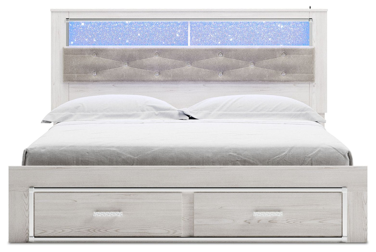 Altyra - King Upholstered Bookcase Bed With Storage - White - R&R Furniture Gallery (Fountain Valley, CA)