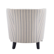 Transitional Upholstered Stripe Barrel Chair With Birch Wood Legs And Plush Cushioned Seat - Beige / Blue Stripe - R&R Furniture Gallery (Fountain Valley, CA)