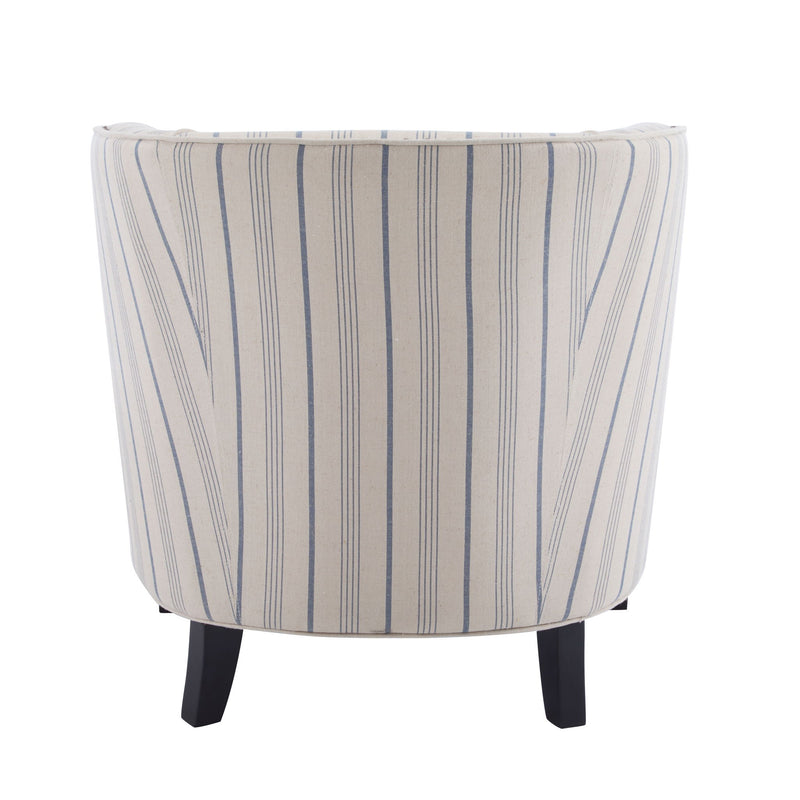 Transitional Upholstered Stripe Barrel Chair With Birch Wood Legs And Plush Cushioned Seat - Beige / Blue Stripe - R&R Furniture Gallery (Fountain Valley, CA)