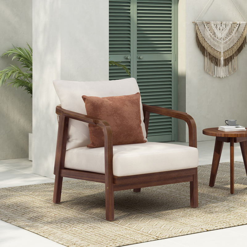 Outdoor Lounge Chair With Woven Backrest, Solid Wood Frame, Comfortable Cushions - R&R Furniture Gallery (Fountain Valley, CA)