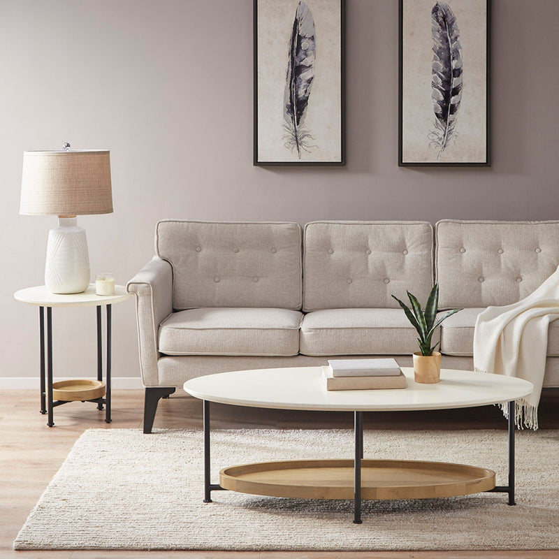 Oval End Table - White / Natural - R&R Furniture Gallery (Fountain Valley, CA)