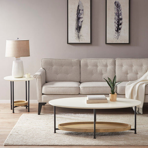 Oval End Table - White / Natural - R&R Furniture Gallery (Fountain Valley, CA)
