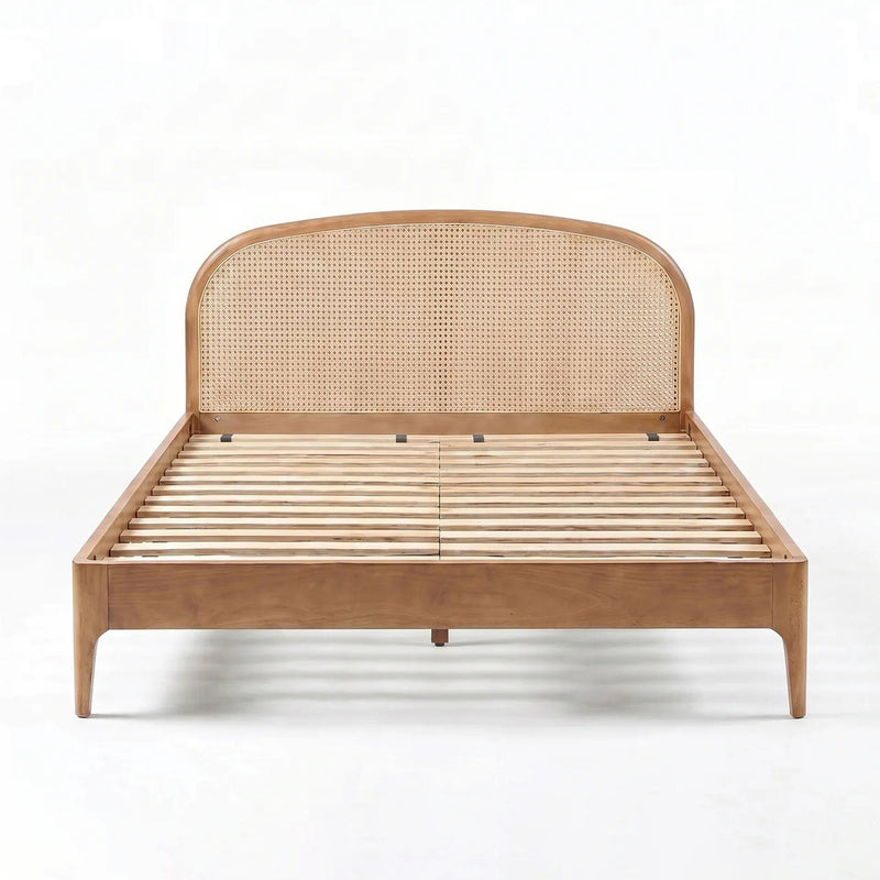 Rattan panel bed by TOV Furniture with a natural finish, showcasing a stylish and modern bedroom furniture design.
