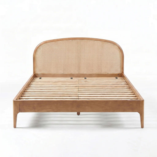 Rattan panel bed by TOV Furniture with a natural finish, showcasing a stylish and modern bedroom furniture design.