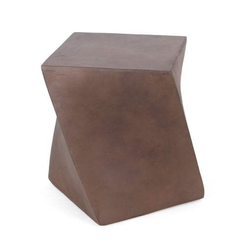 Brown outdoor lightweight concrete side table by Noble House with a sleek, modern design for patio or garden use.