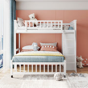 DreamHaus bunk bed with six drawers, flexible shelves, and a bottom bed on wheels, featuring a modern wooden design.