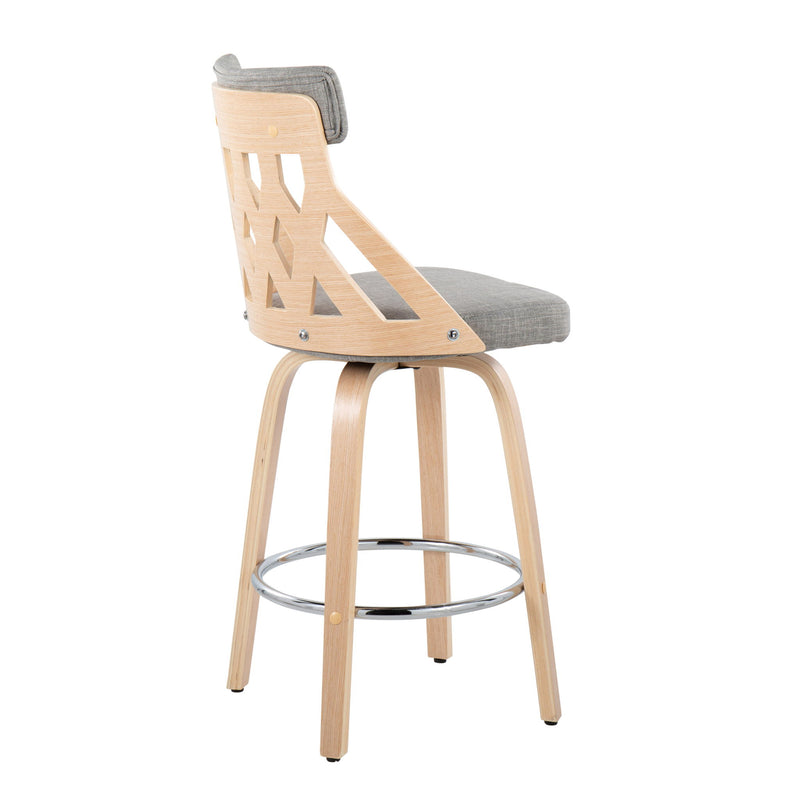 Lumi Source York mid-century modern counter stool with natural wood finish and light gray upholstered seat, 24-27 inch height