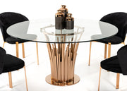 Paxton Modern Round Glass & Rosegold Dining Table — view 2