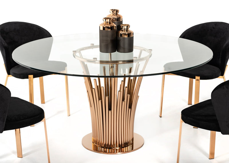 Paxton Modern Round Glass & Rosegold Dining Table — view 2
