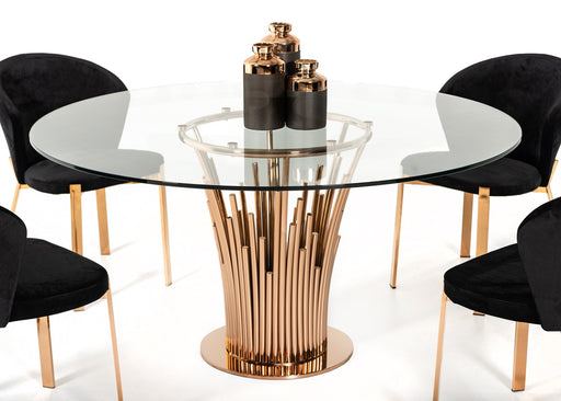 Paxton Modern Round Glass & Rosegold Dining Table — view 2