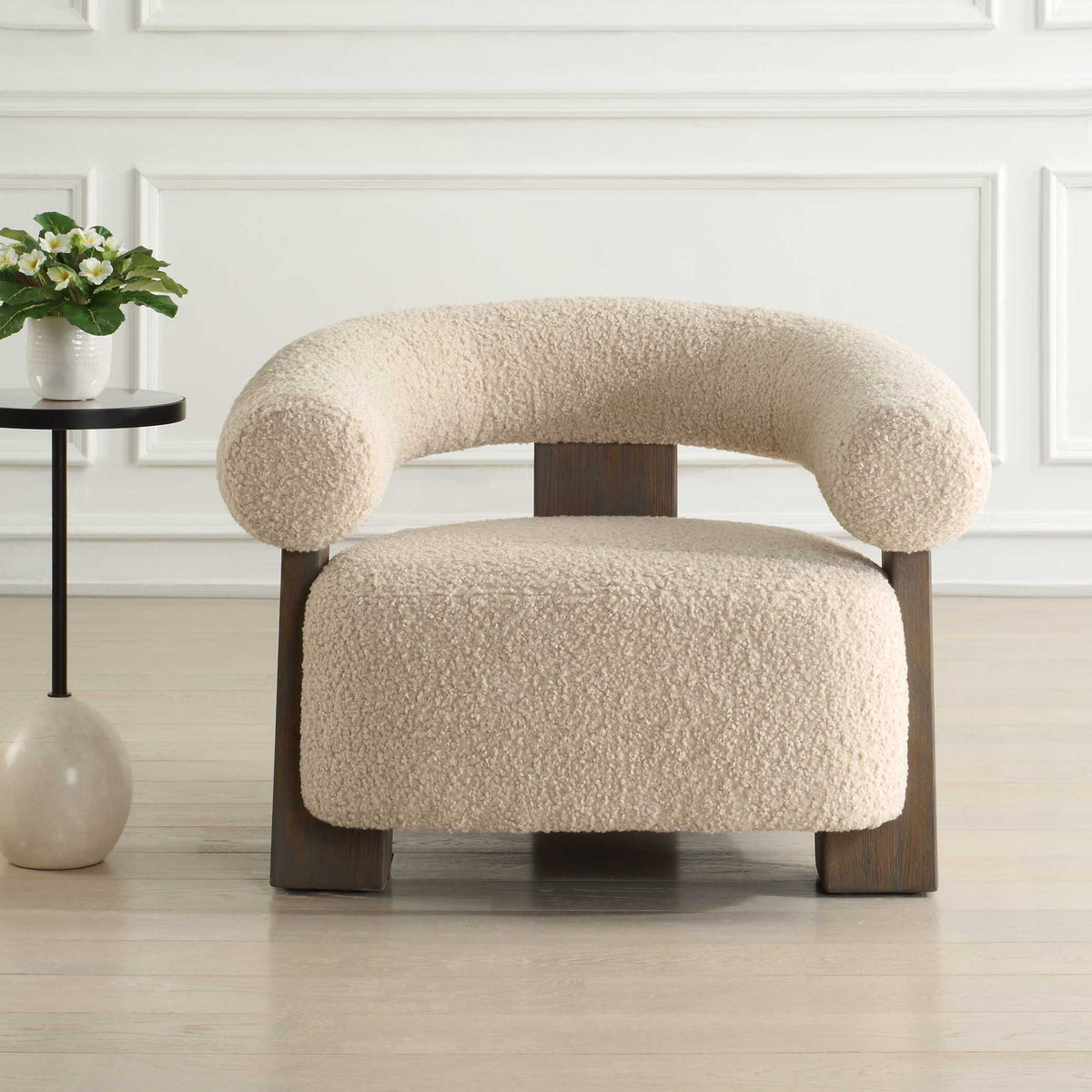 Lennox - Shearling Accent Chair - Beige / Brown