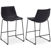 Set of two Signature Design by Ashley Centiar upholstered barstools with padded seats and sleek wooden legs.