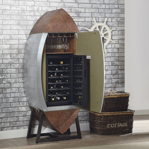 Brancaster - Wine Cooler - Retro Brown Top Grain Leather & Aluminum - R&R Furniture Gallery (Fountain Valley, CA)