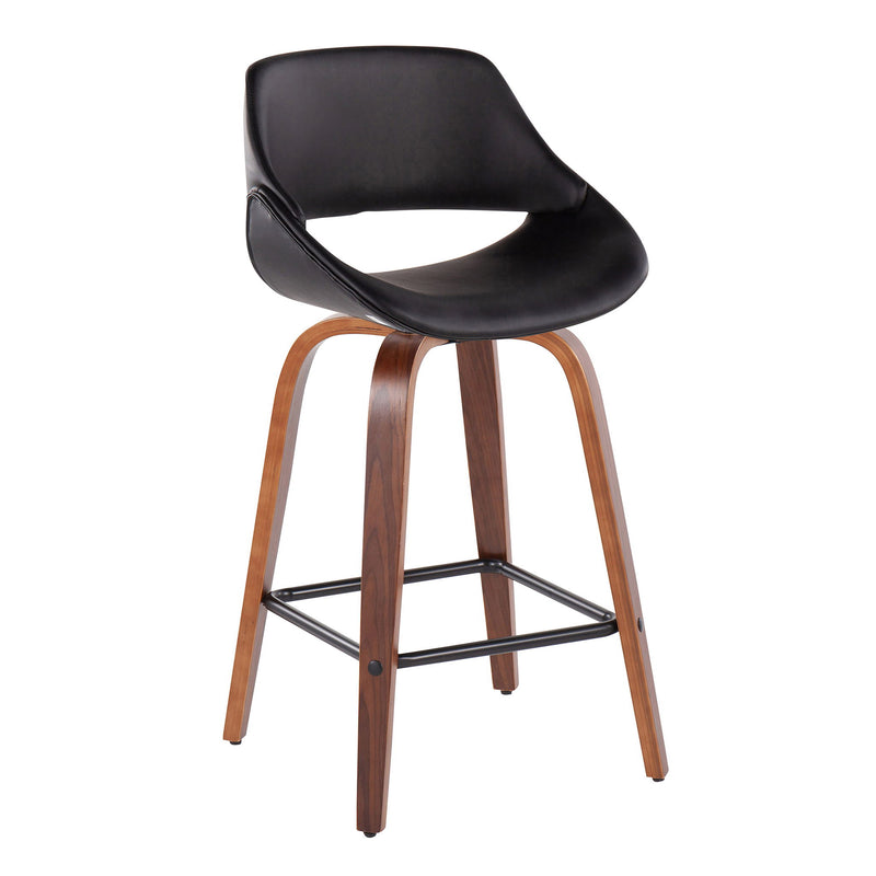 Pair of Lumi Source Fabrico mid-century modern counter stools with wooden legs and upholstered seats, set of two.