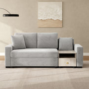 Noble House modular sofa with storage armrest and center console, showcasing plush cushions and contemporary design in a living room setting.