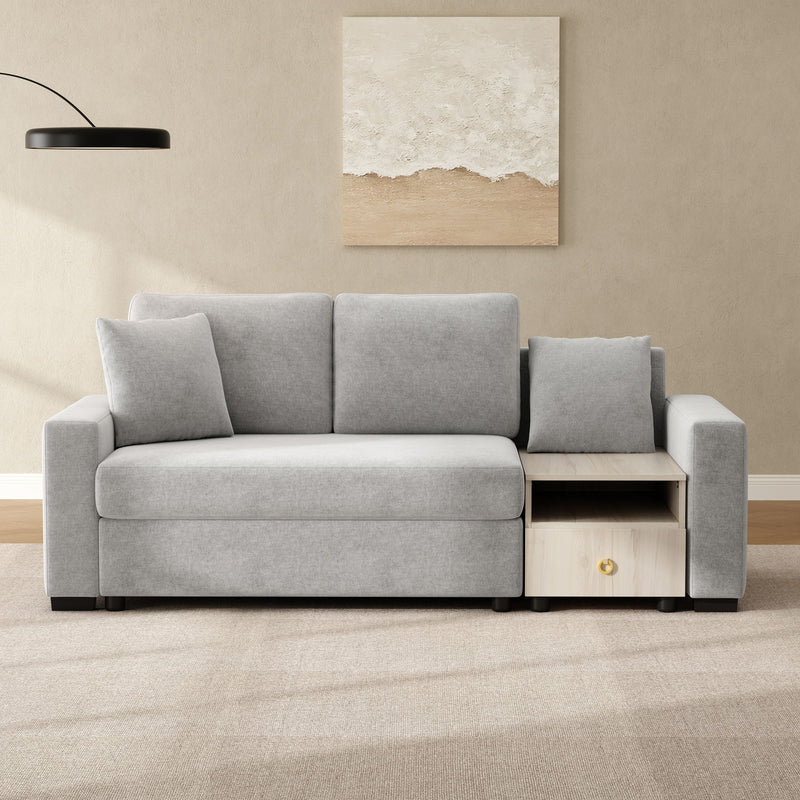 Noble House modular sofa with storage armrest and center console, showcasing plush cushions and contemporary design in a living room setting.