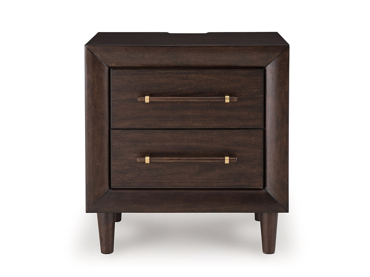 Dantenton - Two Drawer Night Stand - Merlot - R&R Furniture Gallery (Fountain Valley, CA)