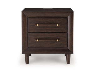 Dantenton - Two Drawer Night Stand - Merlot - R&R Furniture Gallery (Fountain Valley, CA)