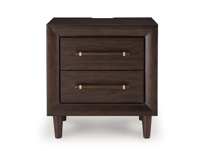 Dantenton - Two Drawer Night Stand - Merlot - R&R Furniture Gallery (Fountain Valley, CA)
