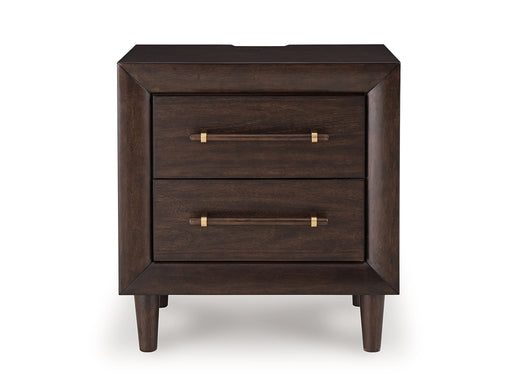 Dantenton - Two Drawer Night Stand - Merlot - R&R Furniture Gallery (Fountain Valley, CA)