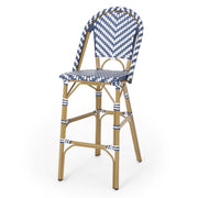 Outdoor Rattan French Barstool Set,, Bamboo, Seat Height - Navy Blue / White - R&R Furniture Gallery (Fountain Valley, CA)