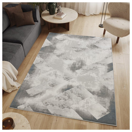 Geometrix - 5'3" X 7'3" Area Rug With Geometric 3D Effect - Ivory / Gray - R&R Furniture Gallery (Fountain Valley, CA)