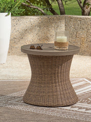 Laguna Heights - Round End Table With Umbrella Option - Beige - R&R Furniture Gallery (Fountain Valley, CA)